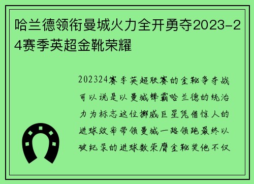 哈兰德领衔曼城火力全开勇夺2023-24赛季英超金靴荣耀